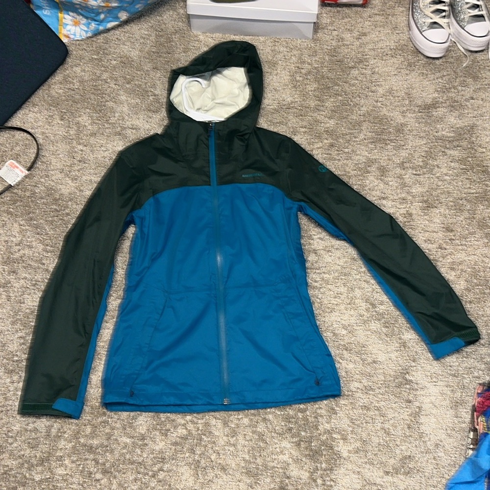 Merrell Windbreaker Full Zip Hooded Rain Jacket-Packable Size XS Oversized